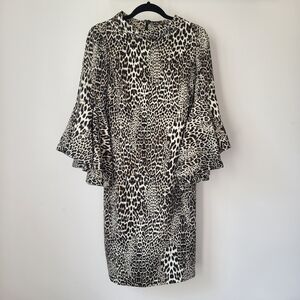 Badgley Mischka Animal Print Long Sleeve Dress